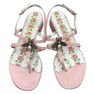 Gucci Bee Pearl Thong Sandal Light Pink Patent Womens 6 1/2